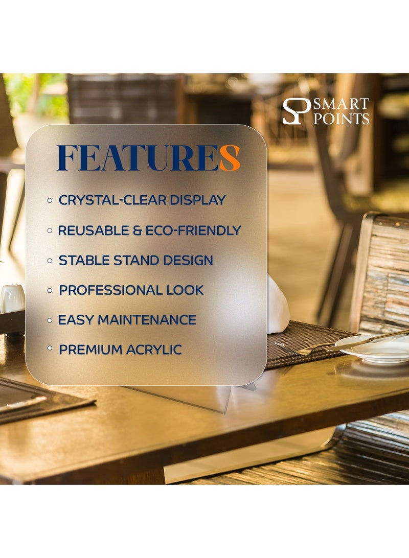 "سمارت بوينتس  " حامل بطاقات أسماء أكريليك (5 قطع) – شفاف مزدوج الجوانب على شكل خيمة، مثالي للمؤتمرات، حفلات الزفاف، المطاعم والمكاتب (30 × 10.5 سم) - Image 5