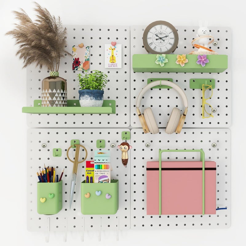 Soubeoii Metal Pegboard Combination Kit â€” 4 Carbon Steel Pegboards with 26 Accessories, Pegboard Wall Organizer for Home, Office, Study Room, Kitchen, Garage & Craft Room â€” 24â€³ Ã— 24â€³ White Peg Board - Image 1