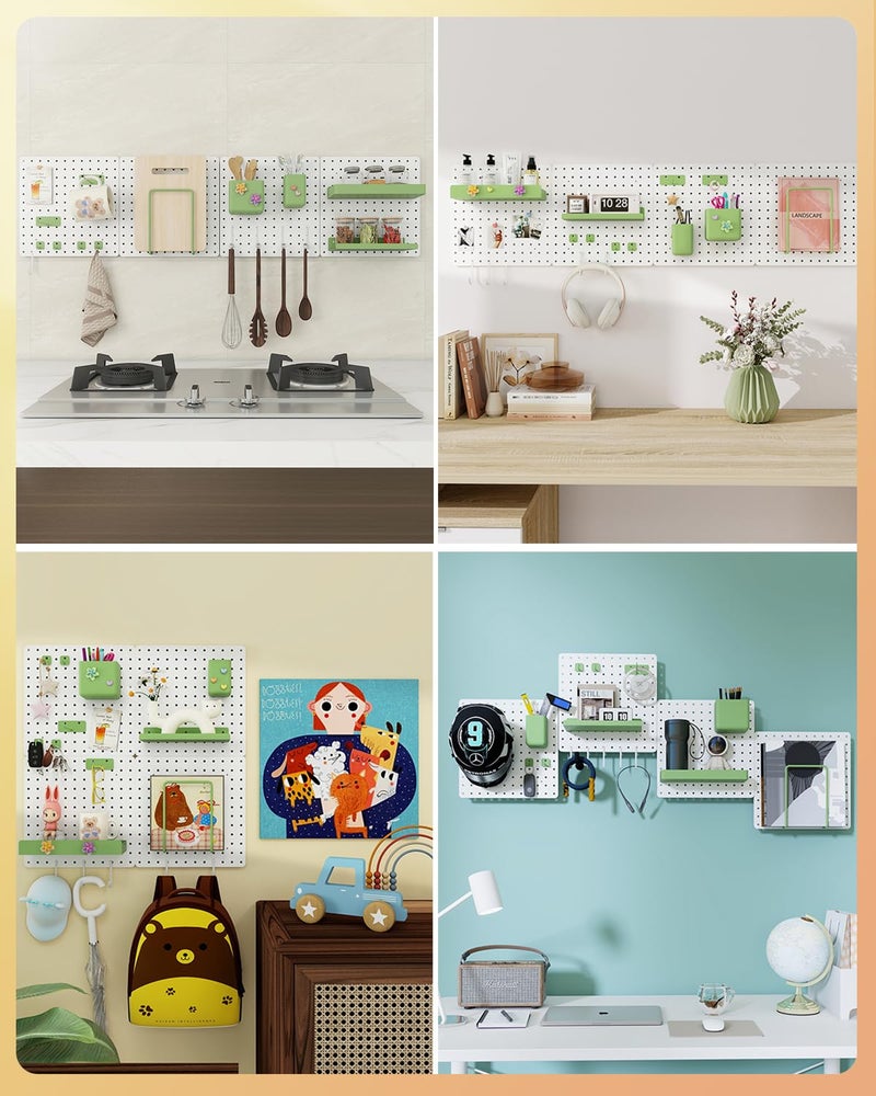 Soubeoii Metal Pegboard Combination Kit â€” 4 Carbon Steel Pegboards with 26 Accessories, Pegboard Wall Organizer for Home, Office, Study Room, Kitchen, Garage & Craft Room â€” 24â€³ Ã— 24â€³ White Peg Board - Image 5