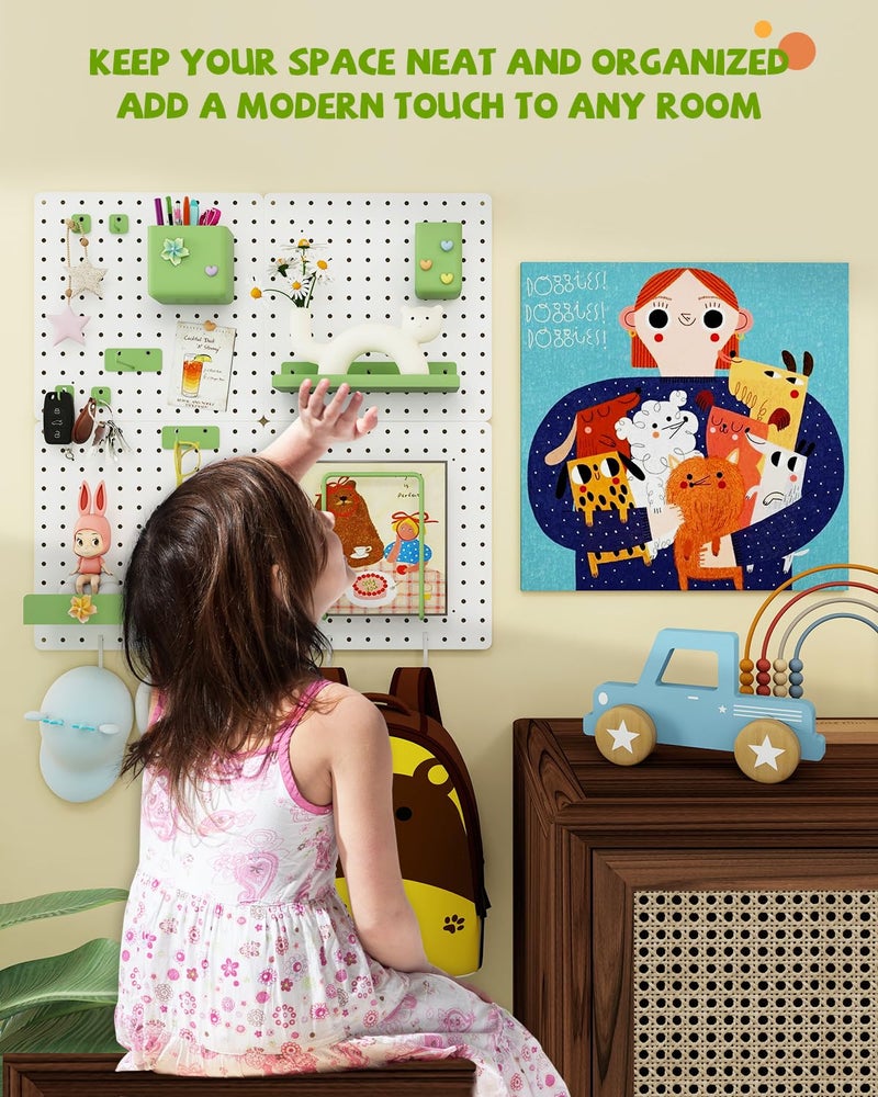 Soubeoii Metal Pegboard Combination Kit â€” 4 Carbon Steel Pegboards with 26 Accessories, Pegboard Wall Organizer for Home, Office, Study Room, Kitchen, Garage & Craft Room â€” 24â€³ Ã— 24â€³ White Peg Board - Image 2