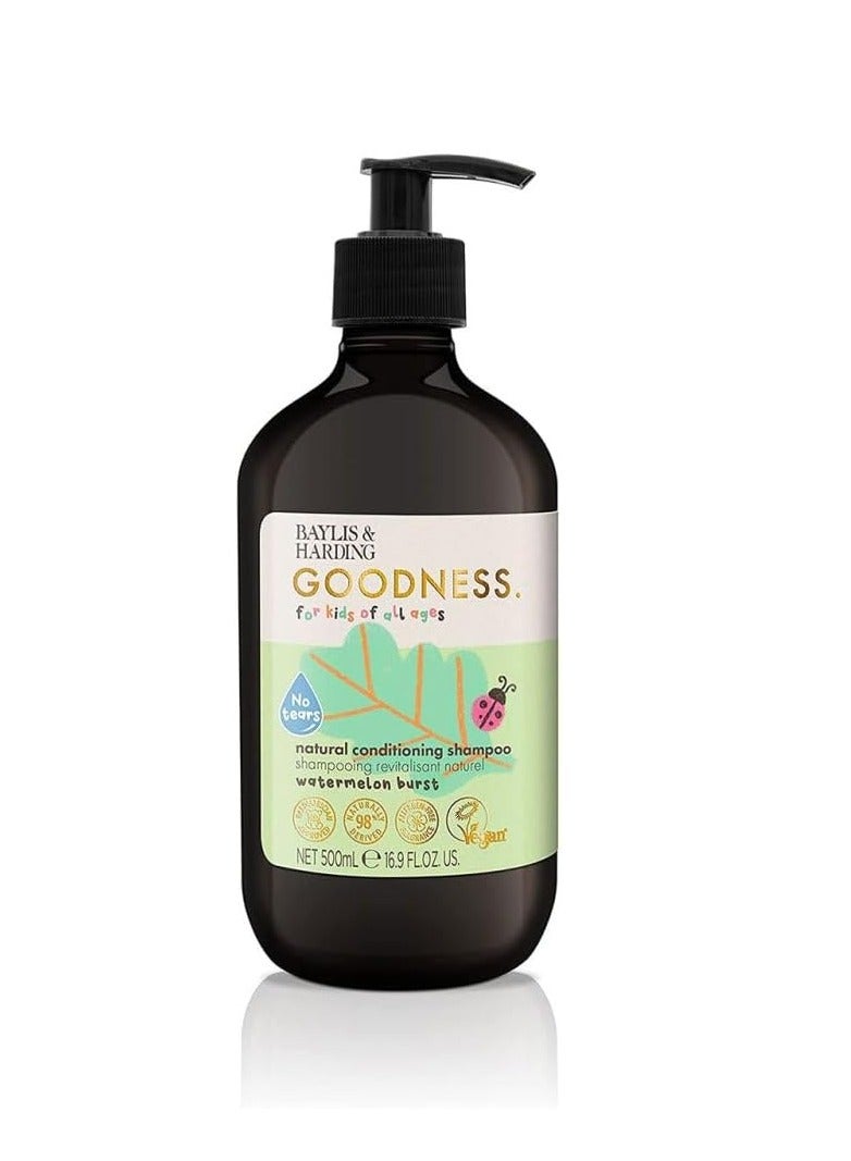 Baylis & Harding شامبو طبيعي للأطفال جودنس 500 مل - نكهة البطيخ، خالي من الدموع - مصمم للمواليد الجدد والأكبر سناً، 98% طبيعي، عطر خالي من المواد المسببة للحساسية، نباتي