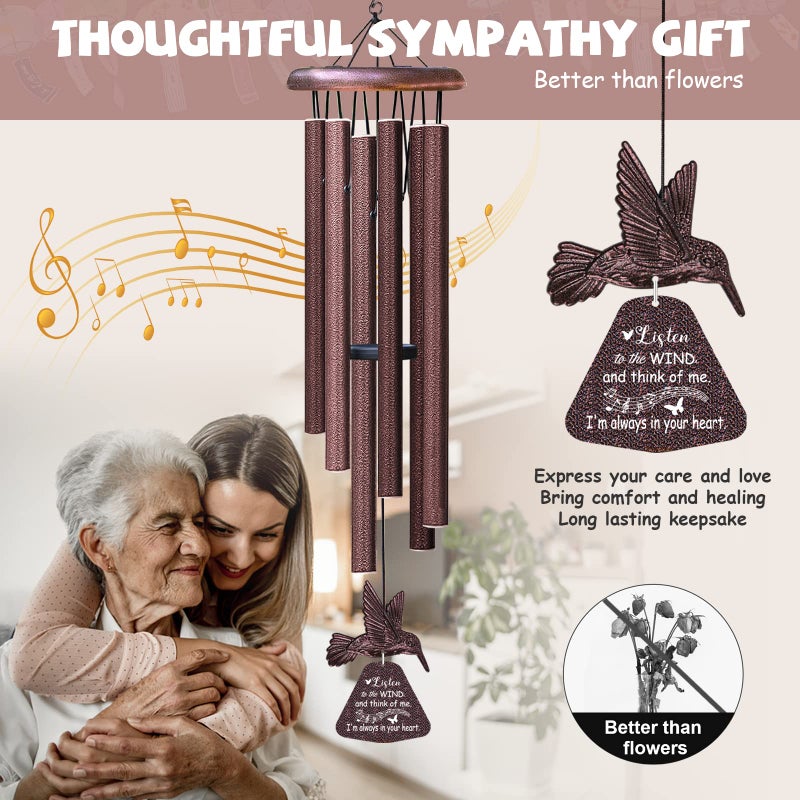 Synhonty Sympathy Wind Chimes with Hummingbird Wind Spinner, Memorial Wind Chimes for Loss of Loved One Prime, Bereavement/Sympathy/Memorial Gift for Loss of Mother Father Husband Condolence Remembrance - Image 2