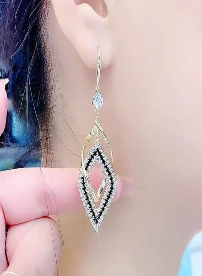 أقراط ذهبية للنساء بتصميم إنفينيتي طويل متدلٍّ، أقراط سوداء وذهبية أنيقة بتصميم ثريا، قطعة مجوهرات رسمية أنيقة وعصرية، هدية مثالية للعرائس - Image 4