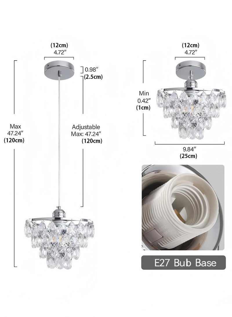 LOOPITYS Classic Silver Crystal Pendant Mini Crystal Pendant, (47.24 inches height adjustable, diameter 25CM/9.87 inches, E27 bulb base, not including bulb) Modern pendant light, unique pendant light for corridors, bedrooms, and hallways - Image 3