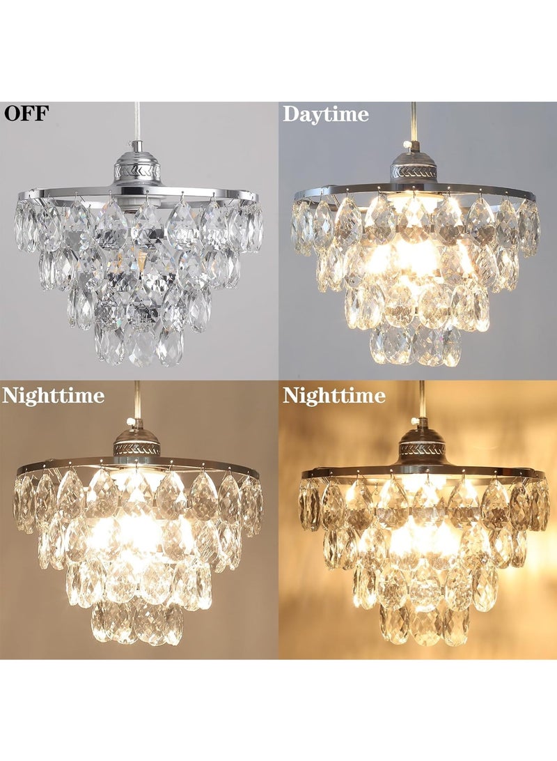 LOOPITYS Classic Silver Crystal Pendant Mini Crystal Pendant, (47.24 inches height adjustable, diameter 25CM/9.87 inches, E27 bulb base, not including bulb) Modern pendant light, unique pendant light for corridors, bedrooms, and hallways - Image 5
