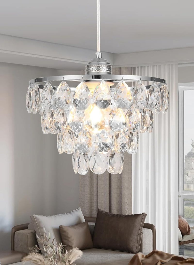 LOOPITYS Classic Silver Crystal Pendant Mini Crystal Pendant, (47.24 inches height adjustable, diameter 25CM/9.87 inches, E27 bulb base, not including bulb) Modern pendant light, unique pendant light for corridors, bedrooms, and hallways - Image 1