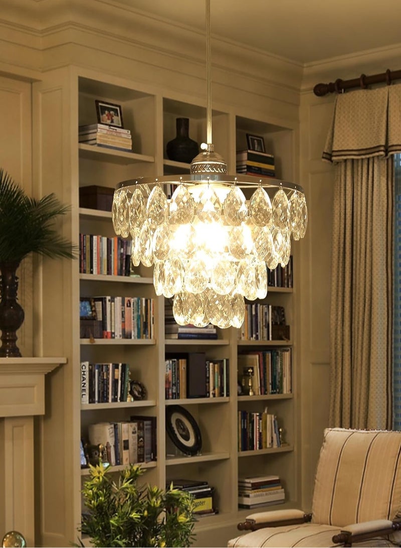 LOOPITYS Classic Silver Crystal Pendant Mini Crystal Pendant, (47.24 inches height adjustable, diameter 25CM/9.87 inches, E27 bulb base, not including bulb) Modern pendant light, unique pendant light for corridors, bedrooms, and hallways - Image 2