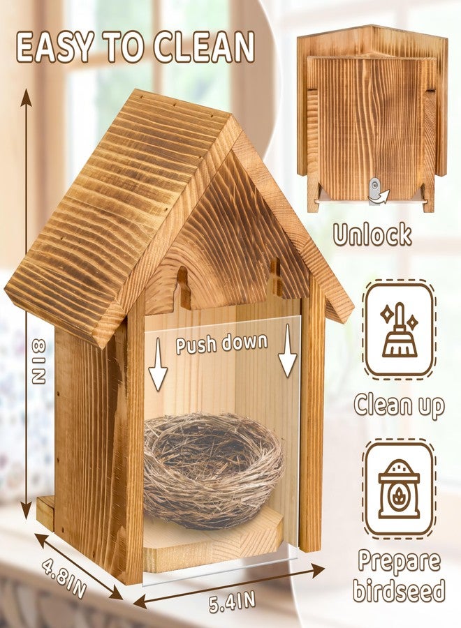 ANSTEEP Window Bird Houses for Outside with 2 Powerful Hooks, Clear Window Bird House for Viewing Inside, Hanging Wooden Birdhouses to Paint for Outdoors, Bird Nesting Box for Bluebird Finch Chickadee - Image 3