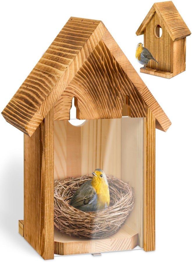 ANSTEEP Window Bird Houses for Outside with 2 Powerful Hooks, Clear Window Bird House for Viewing Inside, Hanging Wooden Birdhouses to Paint for Outdoors, Bird Nesting Box for Bluebird Finch Chickadee - Image 1
