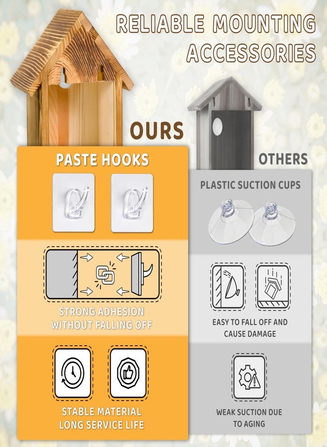 ANSTEEP Window Bird Houses for Outside with 2 Powerful Hooks, Clear Window Bird House for Viewing Inside, Hanging Wooden Birdhouses to Paint for Outdoors, Bird Nesting Box for Bluebird Finch Chickadee - Image 2