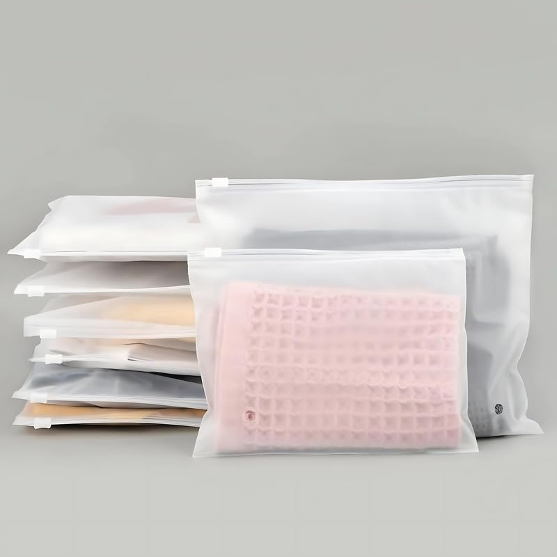 VELEXE Low_Density_Polyethylene Frosted Zipper Storage Bags with Air Hole - Pack of 10 (24cm*16cm),Durable, Multipurpose & Reusable Transparent Zip Lock Bags for Clothes, Travel,Packing & Organizing - Image 1