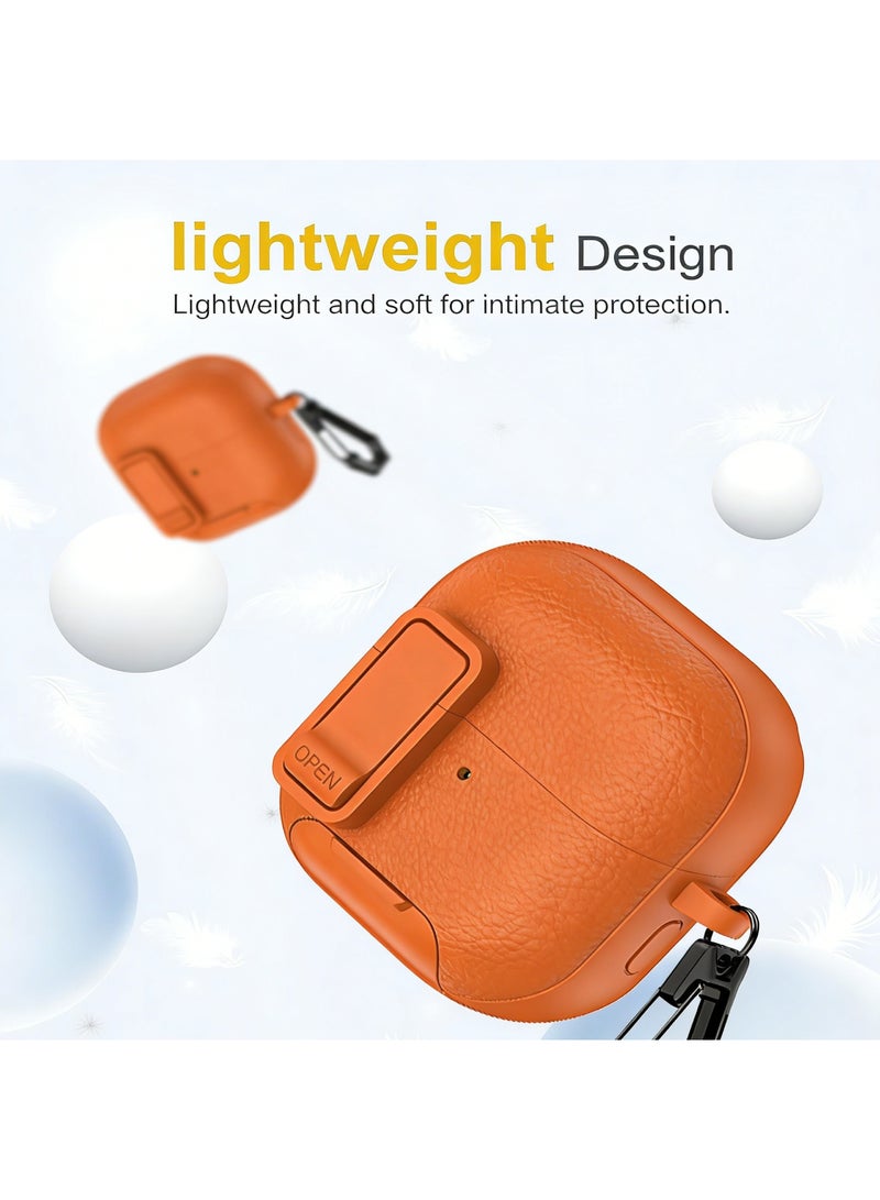 Adando Compatible with Huawei FreeClip 2 Case, Safety Lock Faux Leather Drop Protection Cover with Keychain, Shock-Proof Protective TPU Cover(Orange) - Image 3