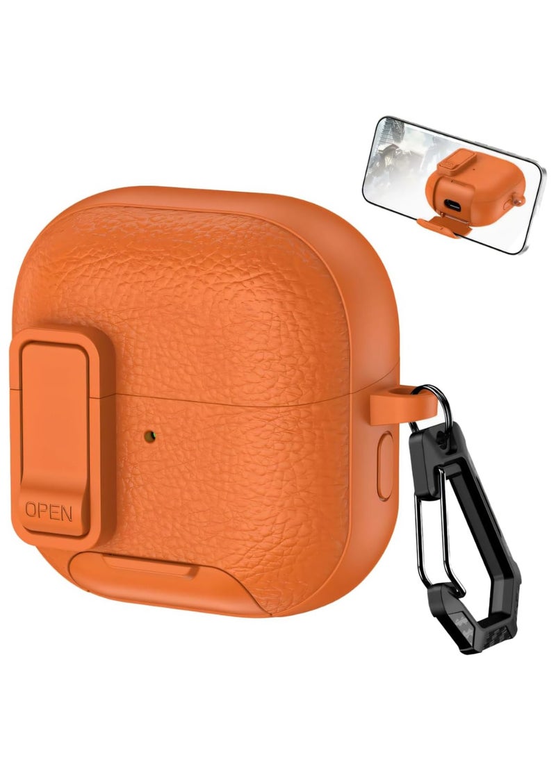 Adando Compatible with Huawei FreeClip 2 Case, Safety Lock Faux Leather Drop Protection Cover with Keychain, Shock-Proof Protective TPU Cover(Orange) - Image 1