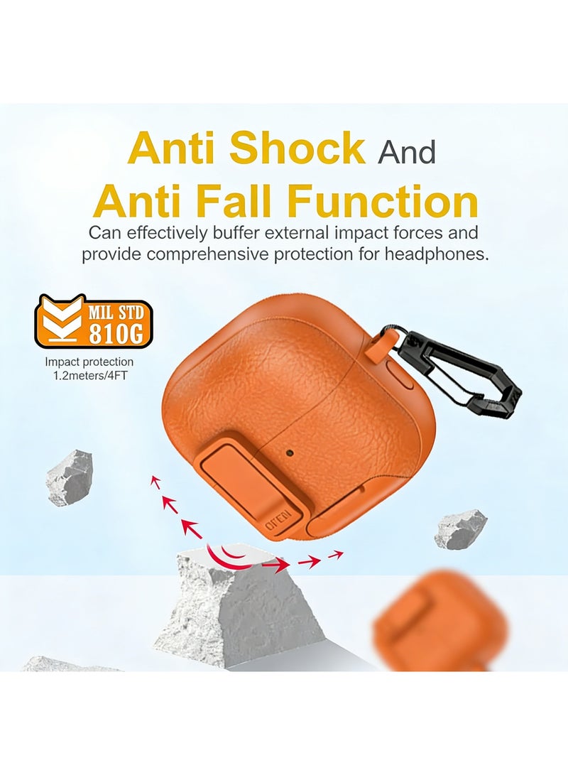 Adando Compatible with Huawei FreeClip 2 Case, Safety Lock Faux Leather Drop Protection Cover with Keychain, Shock-Proof Protective TPU Cover(Orange) - Image 5