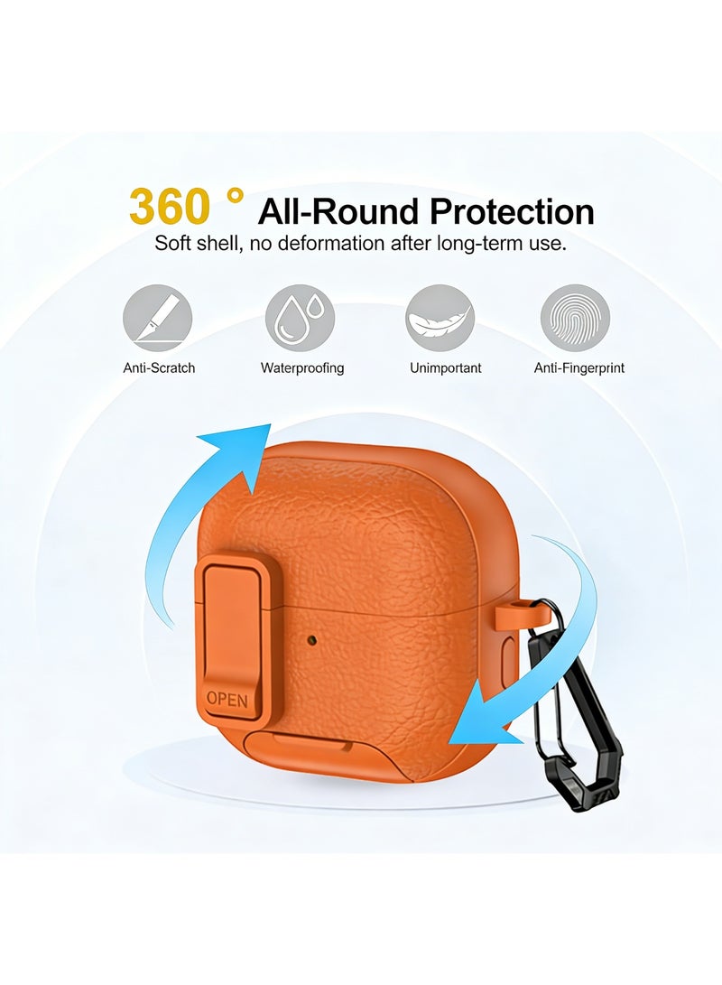 Adando Compatible with Huawei FreeClip 2 Case, Safety Lock Faux Leather Drop Protection Cover with Keychain, Shock-Proof Protective TPU Cover(Orange) - Image 4