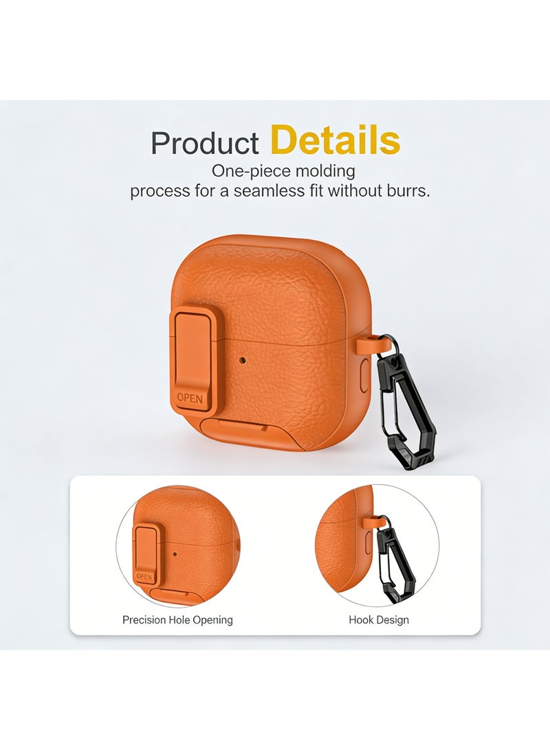 Adando Compatible with Huawei FreeClip 2 Case, Safety Lock Faux Leather Drop Protection Cover with Keychain, Shock-Proof Protective TPU Cover(Orange) - Image 2