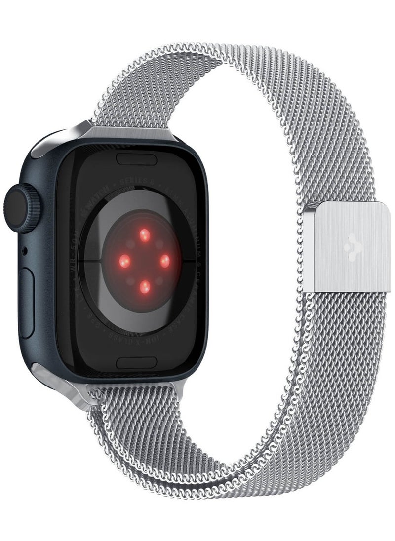 Spigen Metal Fit Band for Apple Watch Band Series 9/8/7 (41mm), Series SE2/6/SE/5/4 (40mm) and Series 3/2/1 (38mm) - Silver  - Image 2