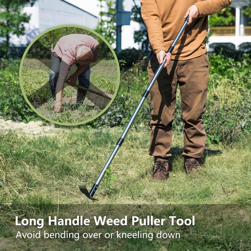 Mitclear Weed Puller Tool with Long Handle(58IN), 2-in-1 Gardening Hand Tools Weeds Remover, Weeder Rake & Garden Hoe Combo, Manual Weeding Puller Tool for Garden Yard Patio Lawn - Image 4