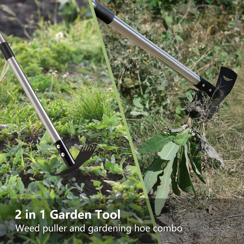 Mitclear Weed Puller Tool with Long Handle(58IN), 2-in-1 Gardening Hand Tools Weeds Remover, Weeder Rake & Garden Hoe Combo, Manual Weeding Puller Tool for Garden Yard Patio Lawn - Image 2