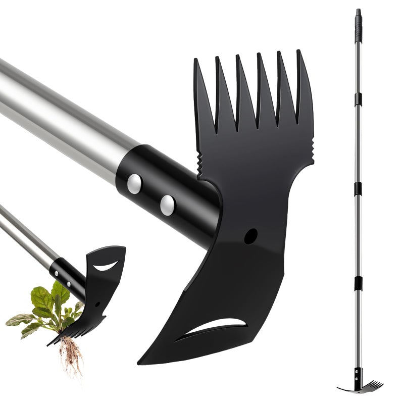 Mitclear Weed Puller Tool with Long Handle(58IN), 2-in-1 Gardening Hand Tools Weeds Remover, Weeder Rake & Garden Hoe Combo, Manual Weeding Puller Tool for Garden Yard Patio Lawn - Image 1