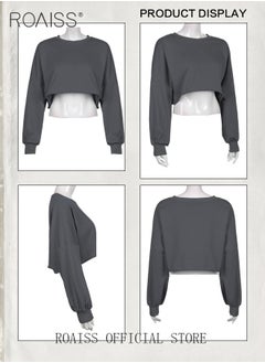 roaiss Women 2 Piece Set Loose Fit Pullover Short Sweatshirt & Slim Fit Sleeveless Vest Classic and Timeless Solid Color Design Loose Fit to Enhance the Figure and Prevent Exposing Perfect as a Base Layer  - Image 5