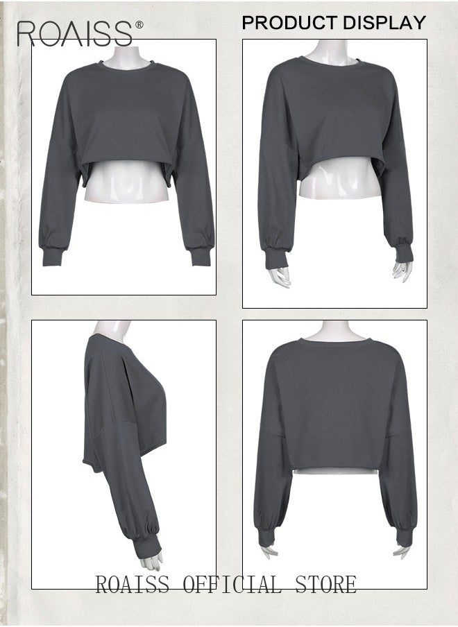 roaiss Women 2 Piece Set Loose Fit Pullover Short Sweatshirt & Slim Fit Sleeveless Vest Classic and Timeless Solid Color Design Loose Fit to Enhance the Figure and Prevent Exposing Perfect as a Base Layer  - Image 5