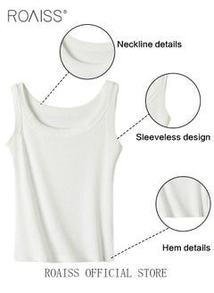 roaiss Women 2 Piece Set Loose Fit Pullover Short Sweatshirt & Slim Fit Sleeveless Vest Classic and Timeless Solid Color Design Loose Fit to Enhance the Figure and Prevent Exposing Perfect as a Base Layer  - Image 3