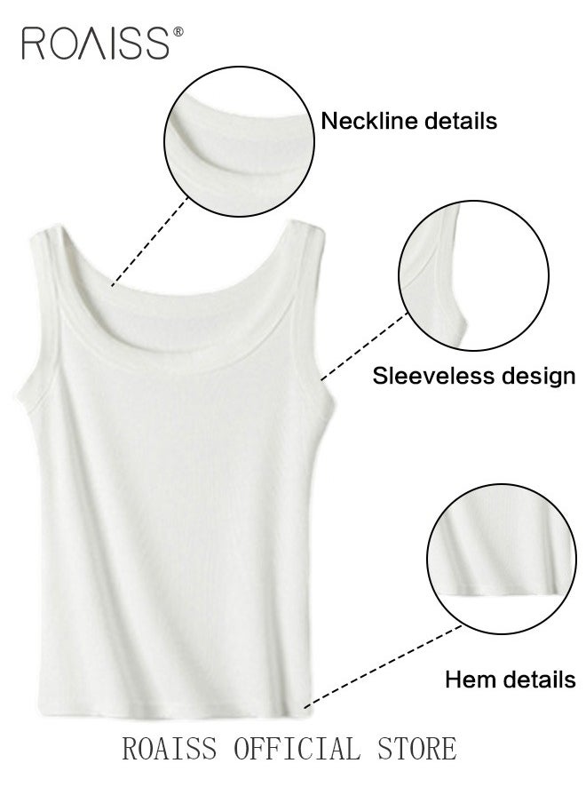 roaiss Women 2 Piece Set Loose Fit Pullover Short Sweatshirt & Slim Fit Sleeveless Vest Classic and Timeless Solid Color Design Loose Fit to Enhance the Figure and Prevent Exposing Perfect as a Base Layer  - Image 3