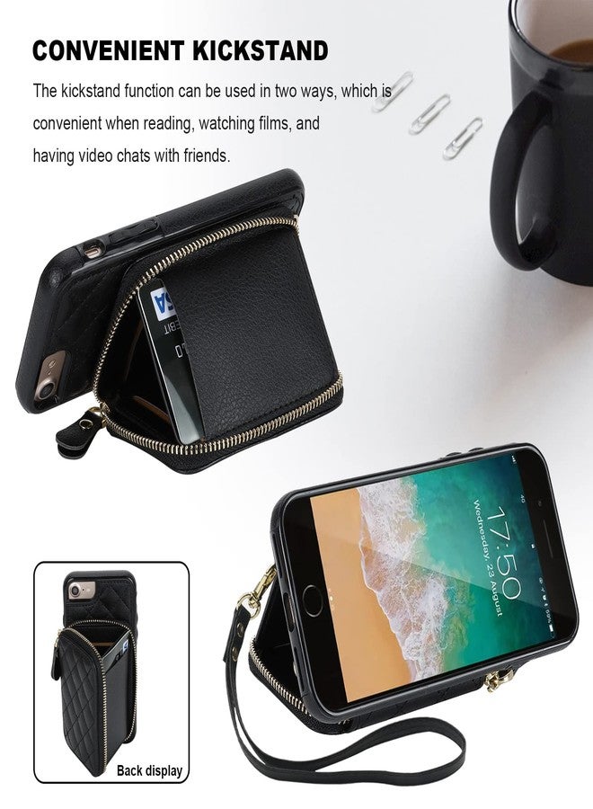 Bocasal Crossbody Wallet Case for iPhone SE 2022/SE 2020/8/7, RFID Blocking PU Leather Zipper Handbag Purse Flip Cover, Kickstand Folio Case with Card Slots Holder Wrist Strap Lanyard 4.7 Inch (Black) - Image 5