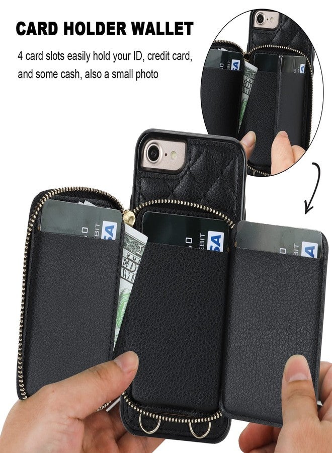 Bocasal Crossbody Wallet Case for iPhone SE 2022/SE 2020/8/7, RFID Blocking PU Leather Zipper Handbag Purse Flip Cover, Kickstand Folio Case with Card Slots Holder Wrist Strap Lanyard 4.7 Inch (Black) - Image 4