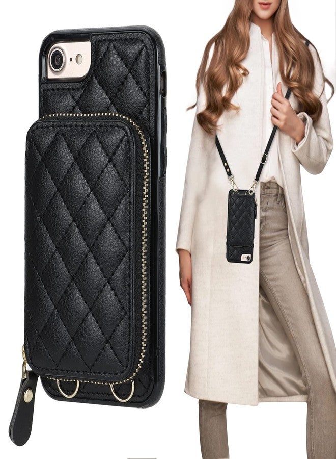 Bocasal Crossbody Wallet Case for iPhone SE 2022/SE 2020/8/7, RFID Blocking PU Leather Zipper Handbag Purse Flip Cover, Kickstand Folio Case with Card Slots Holder Wrist Strap Lanyard 4.7 Inch (Black) - Image 1