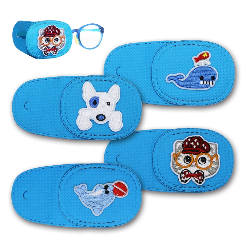 Astropic 4Pcs Eye Patches for Kids | Boys Eye Patch for Glasses | Medical Eye Patch for Children with Lazy Eye (Right Eye Coverage, Blue)