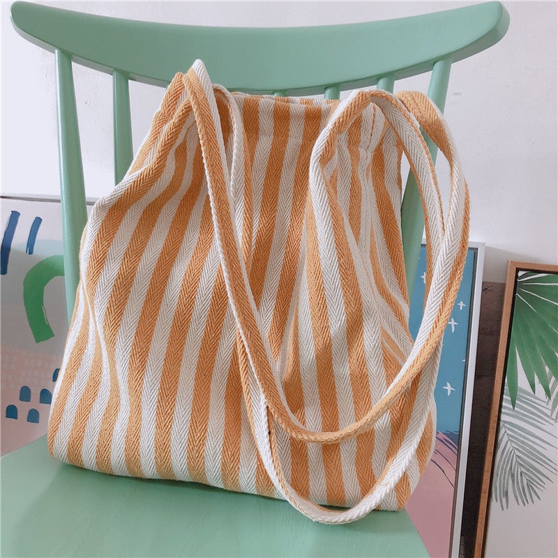 [Return Butterfly Cloth Bag] Five-color Striped Strap Shoulder Canvas Bag Korean Artistic Thick and Firm Simple All-match New - Image 4