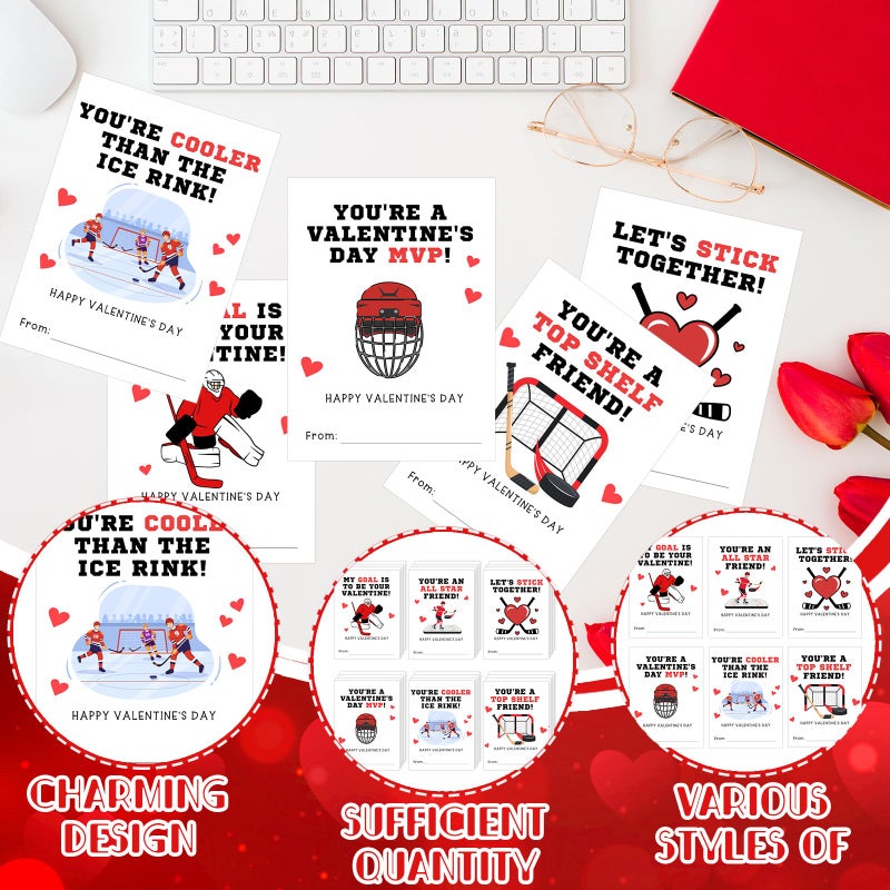 Demonwer 24 Pcs Valentines Cards Bulk Ice Hockey Greeting Card Valentine's Gifts for Exchange Prize Goody Bag Favors - Image 3