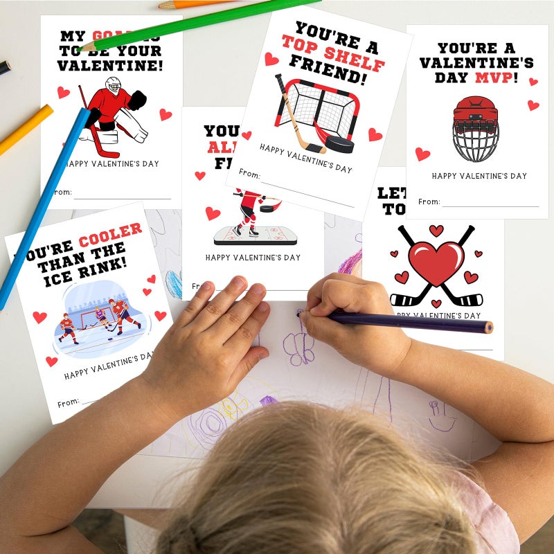 Demonwer 24 Pcs Valentines Cards Bulk Ice Hockey Greeting Card Valentine's Gifts for Exchange Prize Goody Bag Favors - Image 5