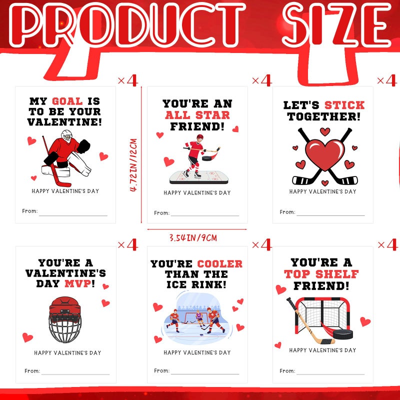 Demonwer 24 Pcs Valentines Cards Bulk Ice Hockey Greeting Card Valentine's Gifts for Exchange Prize Goody Bag Favors - Image 2