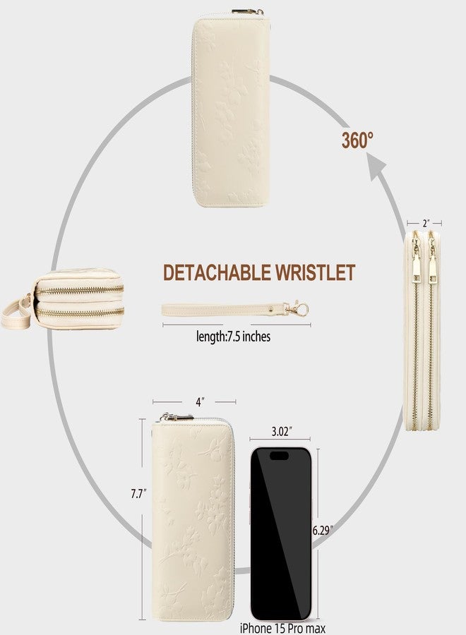 yiijay Womens Wallet RFID Blocking Large Capacity Leather Double Zip Wristlet Wallet Credit Card Phone Holder Ladies Clutch, Beige - Image 5