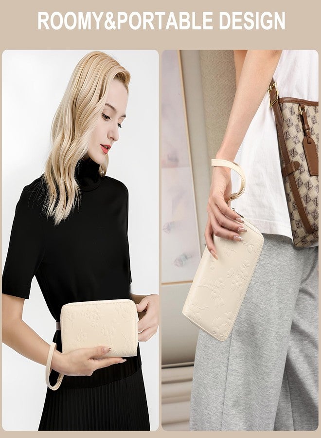 yiijay Womens Wallet RFID Blocking Large Capacity Leather Double Zip Wristlet Wallet Credit Card Phone Holder Ladies Clutch, Beige - Image 2