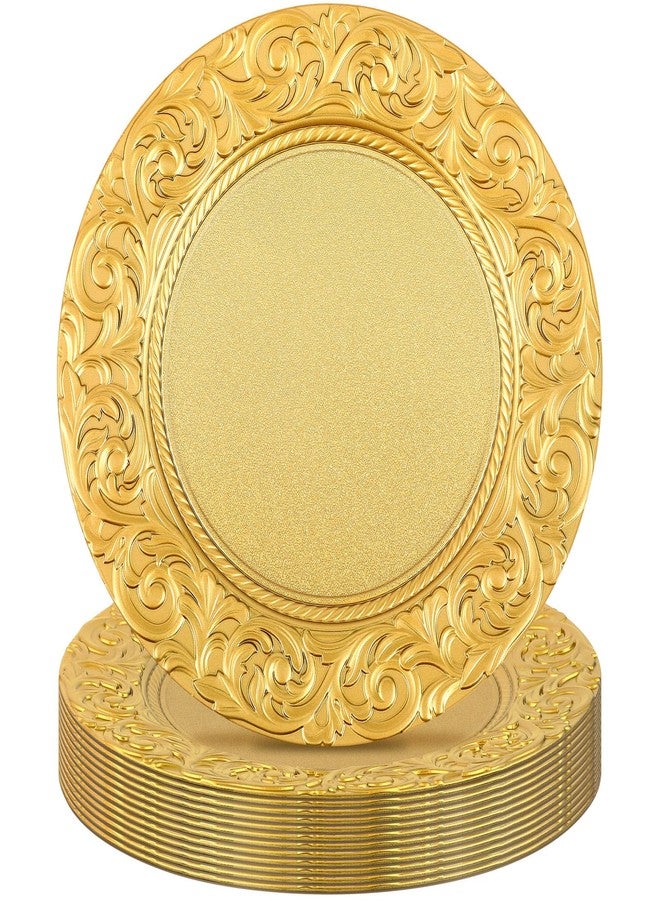 Uiifan 12 Pcs Gold Charger Plates Bulk 13'' Antique Plastic Plate Chargers Decorative Round Dinner Plates Embossed Rim Serving Plate for Wedding Party Holiday Event Catering Tabletop Decoration - Image 1