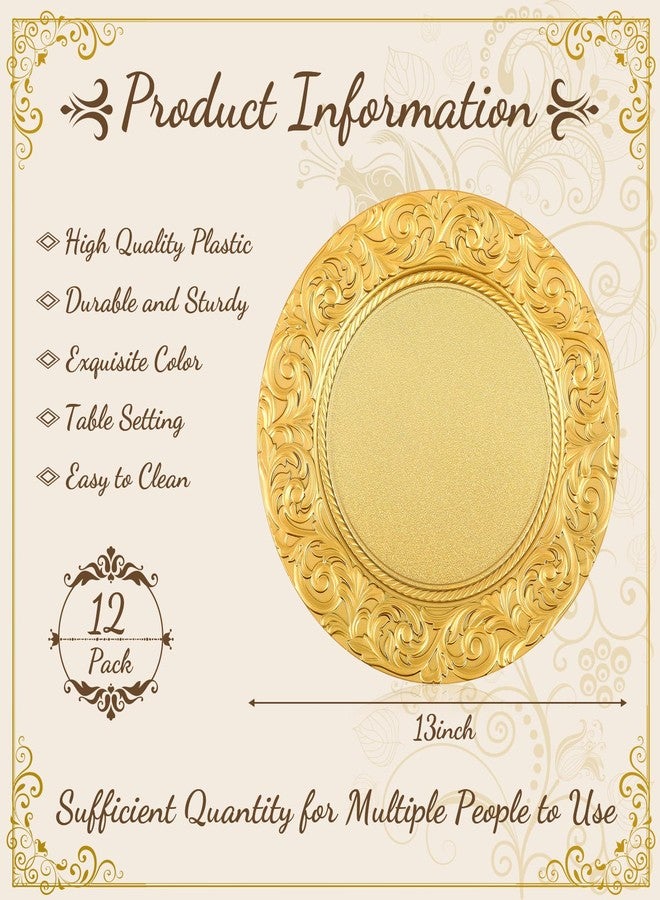 Uiifan 12 Pcs Gold Charger Plates Bulk 13'' Antique Plastic Plate Chargers Decorative Round Dinner Plates Embossed Rim Serving Plate for Wedding Party Holiday Event Catering Tabletop Decoration - Image 2