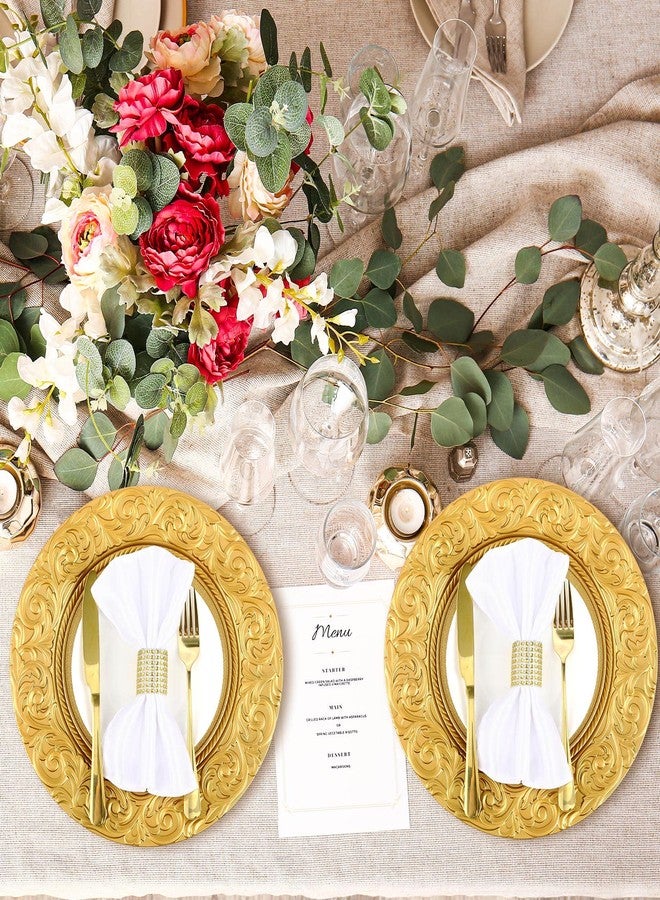 Uiifan 12 Pcs Gold Charger Plates Bulk 13'' Antique Plastic Plate Chargers Decorative Round Dinner Plates Embossed Rim Serving Plate for Wedding Party Holiday Event Catering Tabletop Decoration - Image 5