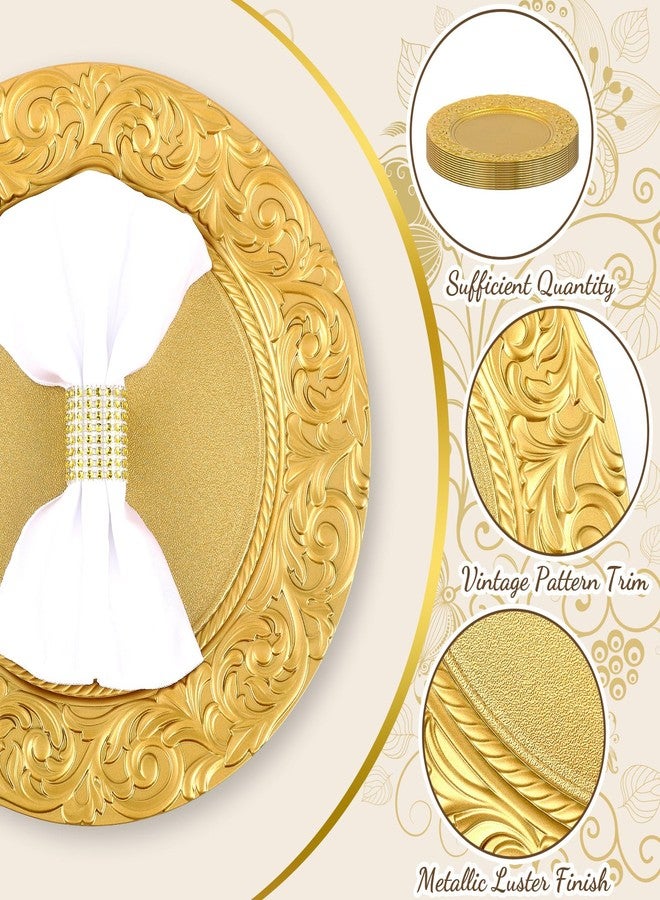 Uiifan 12 Pcs Gold Charger Plates Bulk 13'' Antique Plastic Plate Chargers Decorative Round Dinner Plates Embossed Rim Serving Plate for Wedding Party Holiday Event Catering Tabletop Decoration - Image 3