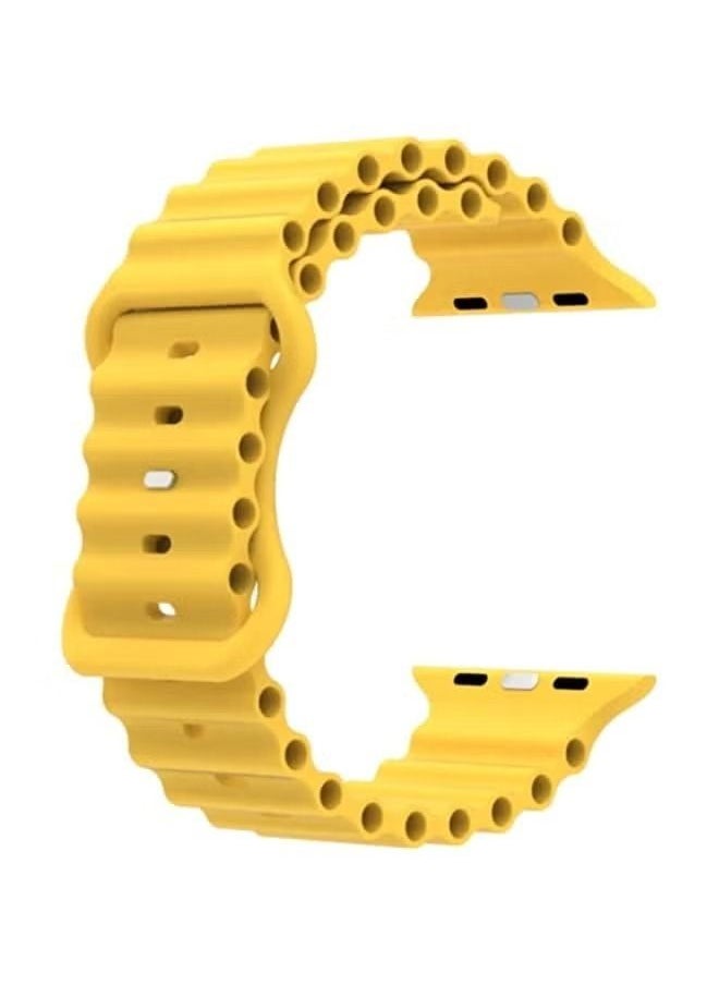 Generic - HuHa Band Ocean Style Silicone Watch Band For Apple Watch Ultra 49mm / Series 8/7 45mm / SE 2/6 / SE / 5/4 44mm / 3/2 / 1 42mm Yellow - Image 1