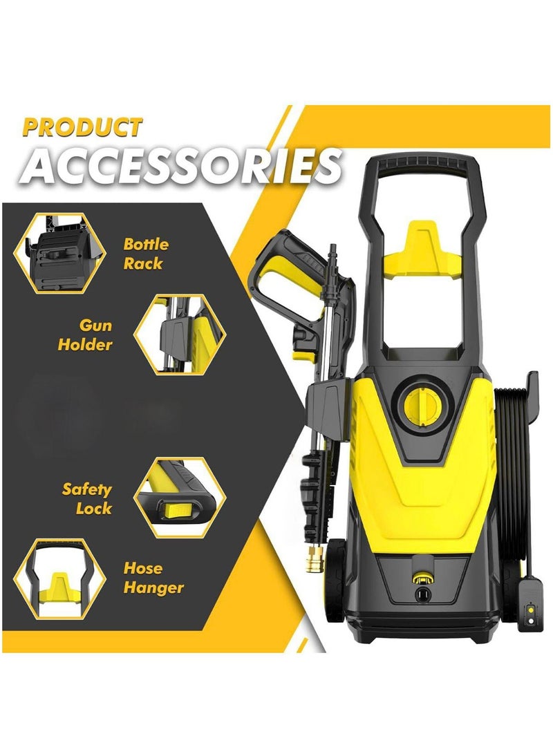 High-Pressure Washer 135 Bar with 5.5L/Min Max Flow Rate | Auto Stop Function, 5m High-Pressure PVC Hose, Wheels for Easy Mobility | Powerful Cleaning for Home, Car & Outdoor Use - Image 2