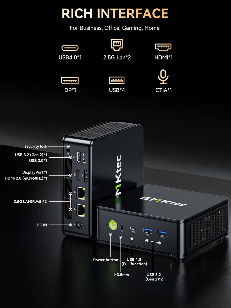 GMKtec كمبيوتر ألعاب ميني GMKtec Ryzen 7640HS (يتفوق على 6800H/6800U) 16GB DDR5 512GB NVMe SSD LAN مزدوج NIC 2.5GbE /WiFi 6E BT5.2 /USB4 أجهزة كمبيوتر مكتبية مكتب منزلي M6 Ultra - Image 4
