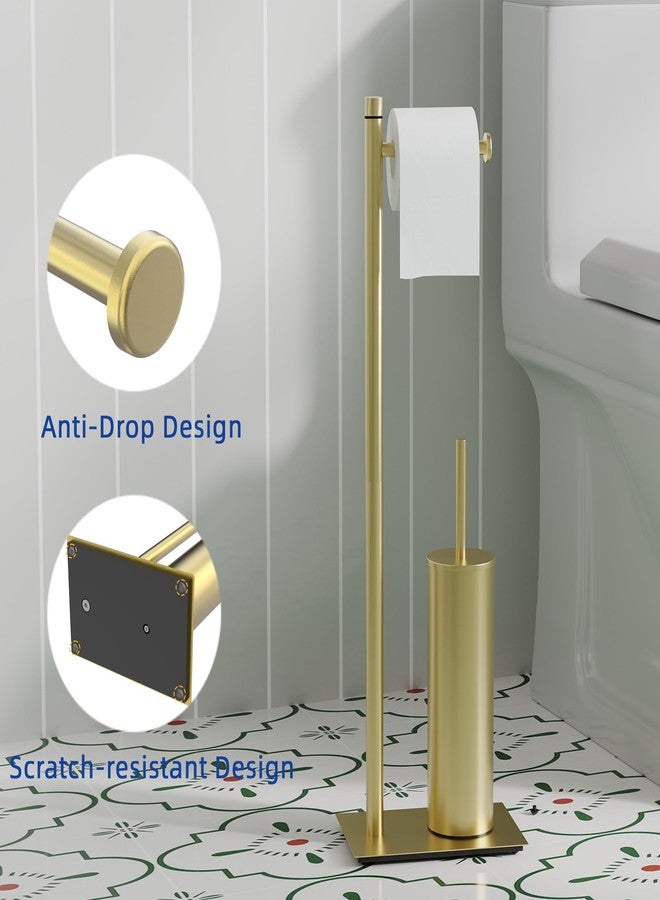 RUACQ Toilet Paper Holder Stand with Toilet Brush and Holder Set, 304 Stainless Steel Bathroom Toilet Tissue Paper Roll Holder Free Standing, Weighted Base, Heavy Duty (Brushed Gold) - Image 4