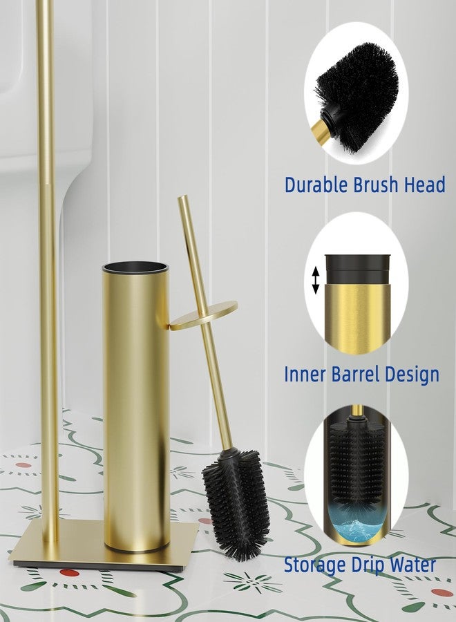 RUACQ Toilet Paper Holder Stand with Toilet Brush and Holder Set, 304 Stainless Steel Bathroom Toilet Tissue Paper Roll Holder Free Standing, Weighted Base, Heavy Duty (Brushed Gold) - Image 5