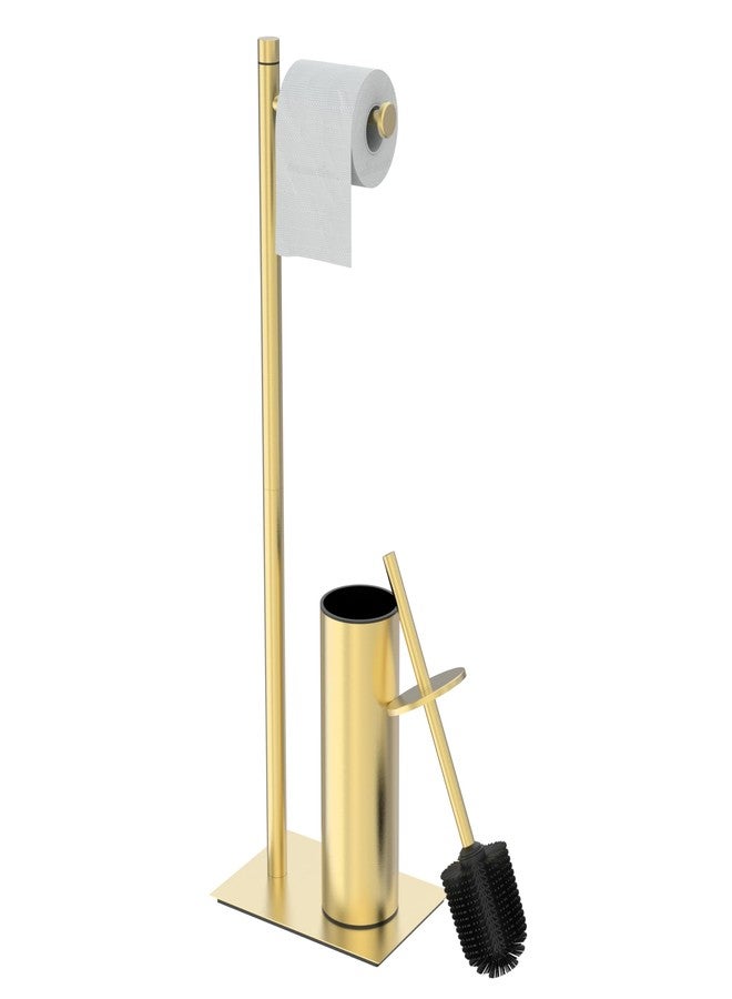 RUACQ Toilet Paper Holder Stand with Toilet Brush and Holder Set, 304 Stainless Steel Bathroom Toilet Tissue Paper Roll Holder Free Standing, Weighted Base, Heavy Duty (Brushed Gold) - Image 1