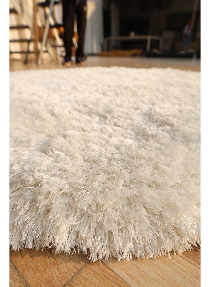 Ramsha Handmade shaggy rug Fur rug white color soft fur rug SG-012 round rug 120 cm - Image 4