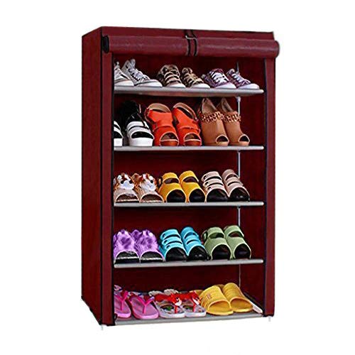 Ebee Iron 5 Shelves Shoe Rack With Cover (Maroon), 26.0 X 11.02 X 25.0 Cm - Image 1